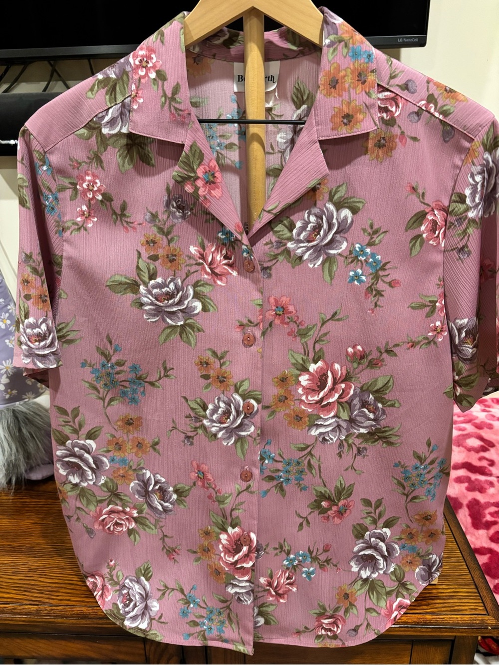 Vintage BonWorth purple Floral Button Up Blouse Top Sz Large? Cottagecore 90’s